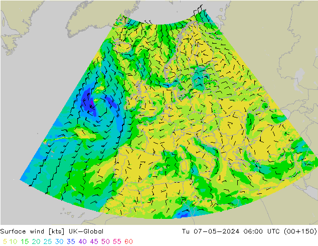 Surface wind UK-Global Út 07.05.2024 06 UTC