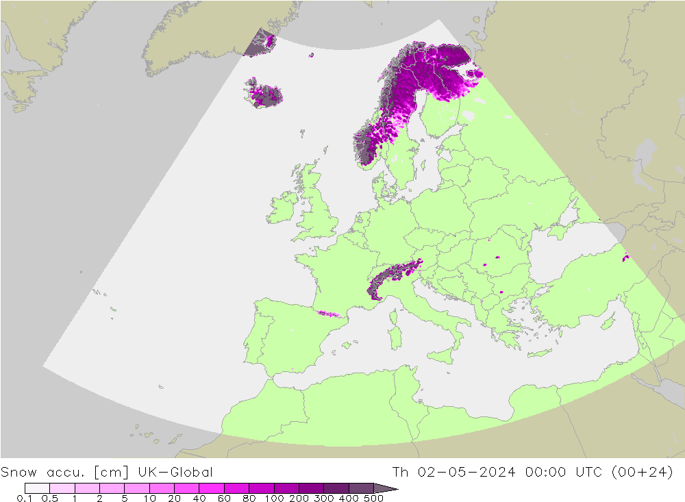 Snow accu. UK-Global Th 02.05.2024 00 UTC