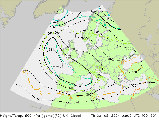 Géop./Temp. 500 hPa UK-Global jeu 02.05.2024 06 UTC