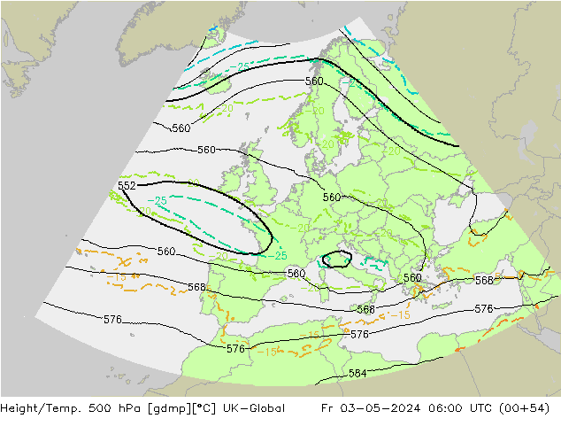 Height/Temp. 500 hPa UK-Global Pá 03.05.2024 06 UTC