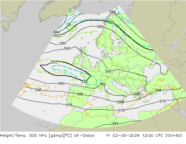 Height/Temp. 500 hPa UK-Global Fr 03.05.2024 12 UTC