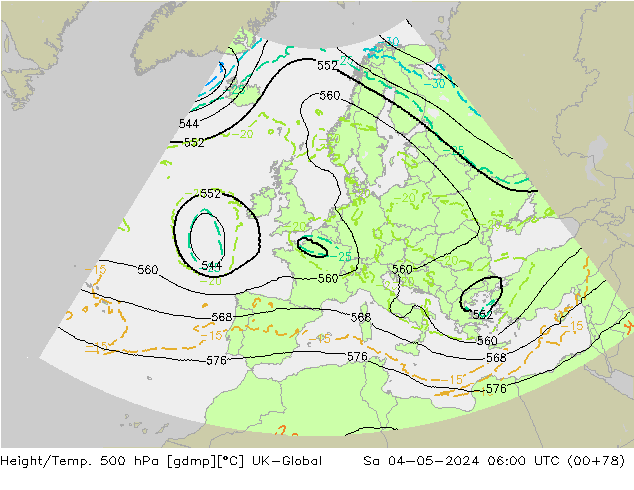 Height/Temp. 500 гПа UK-Global сб 04.05.2024 06 UTC