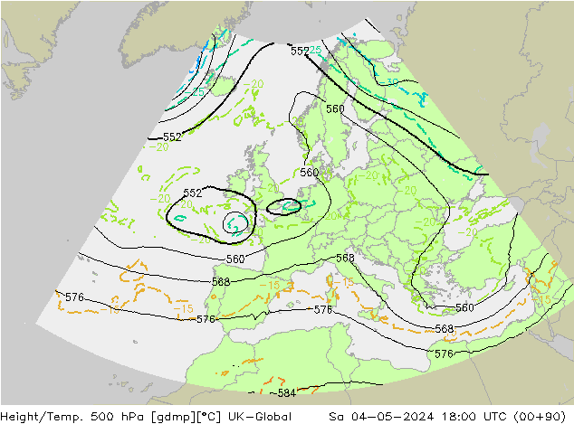 Yükseklik/Sıc. 500 hPa UK-Global Cts 04.05.2024 18 UTC