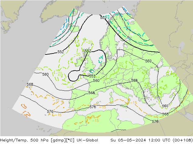 Height/Temp. 500 hPa UK-Global Su 05.05.2024 12 UTC