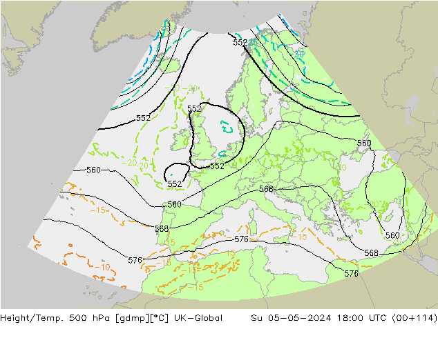 Height/Temp. 500 hPa UK-Global Su 05.05.2024 18 UTC