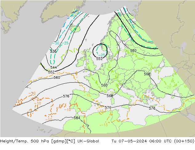 Height/Temp. 500 hPa UK-Global Di 07.05.2024 06 UTC