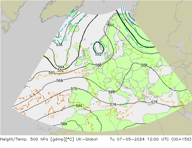 Yükseklik/Sıc. 500 hPa UK-Global Sa 07.05.2024 12 UTC