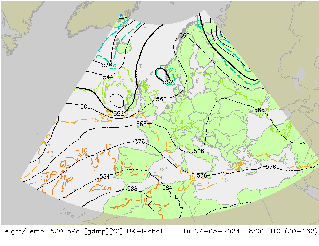 Height/Temp. 500 hPa UK-Global Tu 07.05.2024 18 UTC