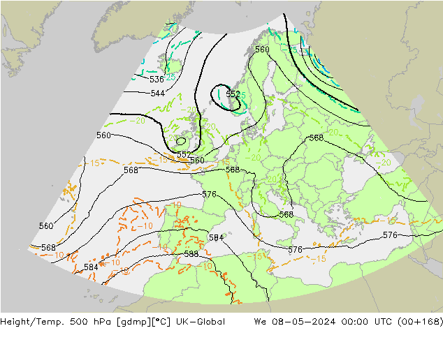 Height/Temp. 500 hPa UK-Global St 08.05.2024 00 UTC