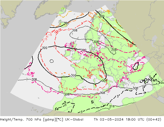 Height/Temp. 700 гПа UK-Global чт 02.05.2024 18 UTC