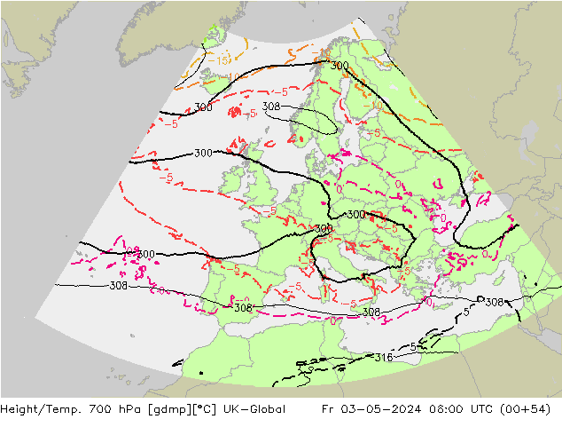 Height/Temp. 700 hPa UK-Global Fr 03.05.2024 06 UTC