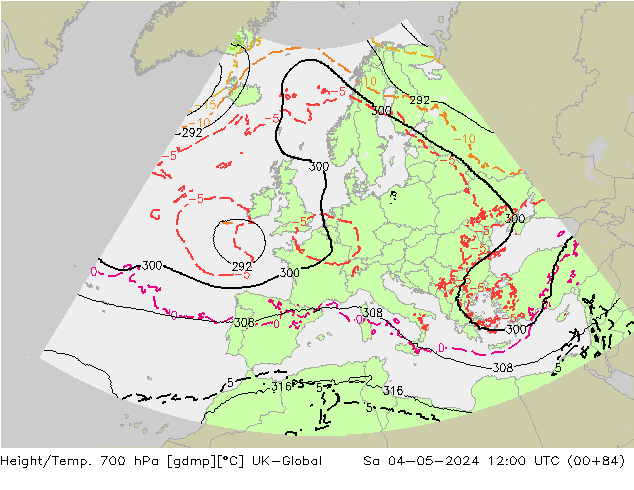Geop./Temp. 700 hPa UK-Global sáb 04.05.2024 12 UTC