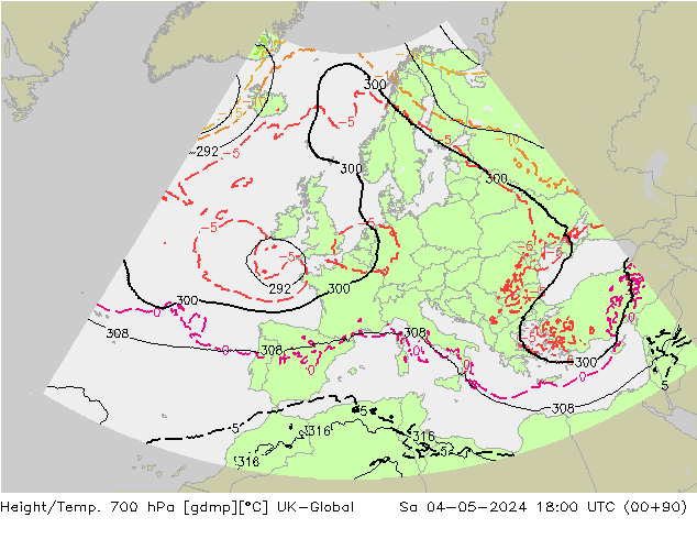 Yükseklik/Sıc. 700 hPa UK-Global Cts 04.05.2024 18 UTC