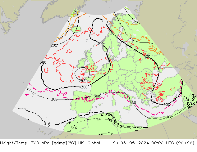 Height/Temp. 700 hPa UK-Global So 05.05.2024 00 UTC