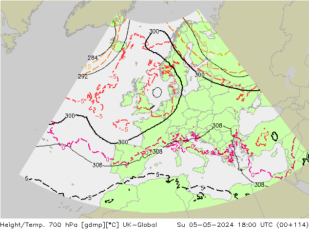 Height/Temp. 700 hPa UK-Global So 05.05.2024 18 UTC