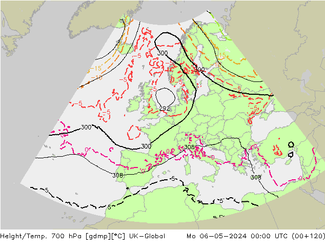 Height/Temp. 700 hPa UK-Global Mo 06.05.2024 00 UTC