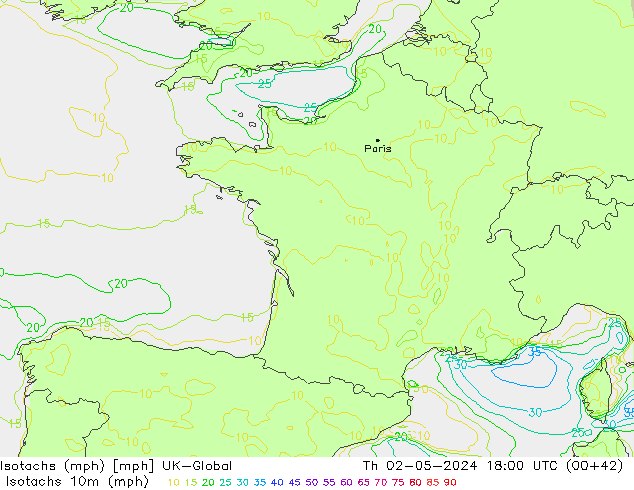 Isotachen (mph) UK-Global Do 02.05.2024 18 UTC