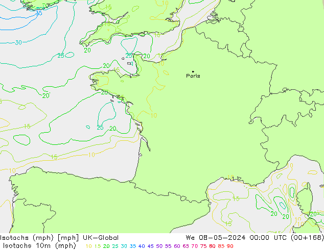 Isotachs (mph) UK-Global mer 08.05.2024 00 UTC