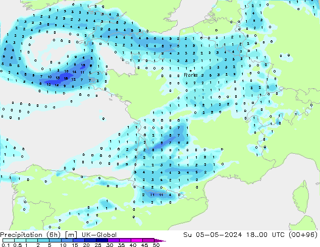 Yağış (6h) UK-Global Paz 05.05.2024 00 UTC