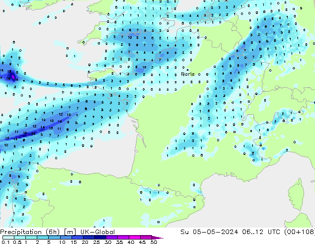 Yağış (6h) UK-Global Paz 05.05.2024 12 UTC