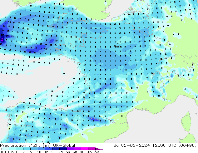 Précipitation (12h) UK-Global dim 05.05.2024 00 UTC