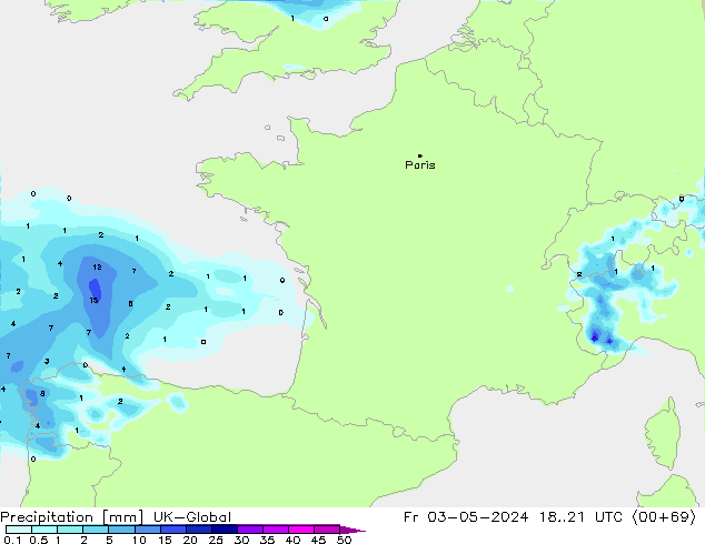 Precipitación UK-Global vie 03.05.2024 21 UTC