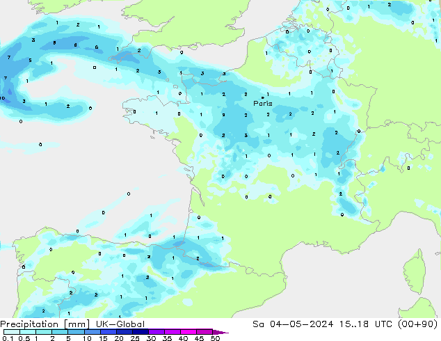 Srážky UK-Global So 04.05.2024 18 UTC