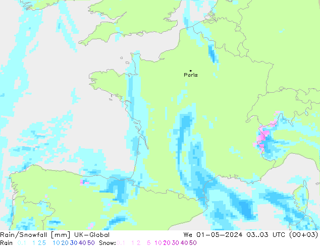 Rain/Snowfall UK-Global St 01.05.2024 03 UTC