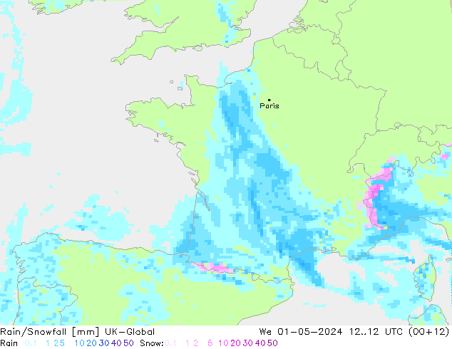 Rain/Snowfall UK-Global We 01.05.2024 12 UTC