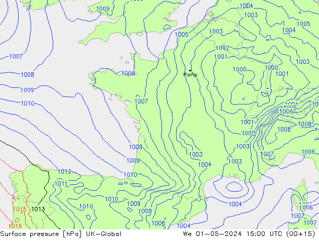 Luchtdruk (Grond) UK-Global wo 01.05.2024 15 UTC