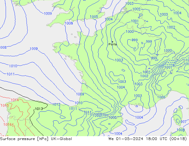 Surface pressure UK-Global We 01.05.2024 18 UTC