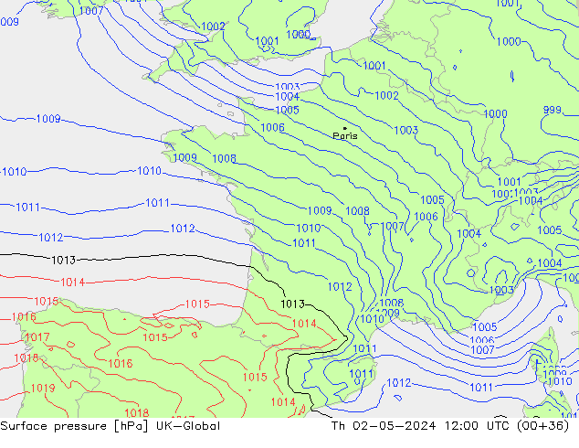 Atmosférický tlak UK-Global Čt 02.05.2024 12 UTC