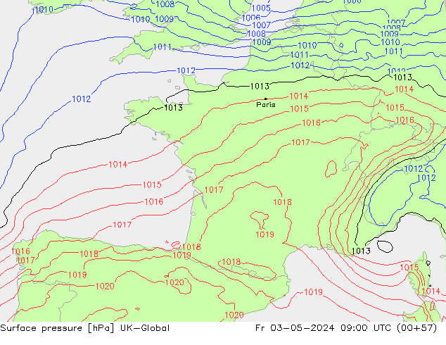 Surface pressure UK-Global Fr 03.05.2024 09 UTC