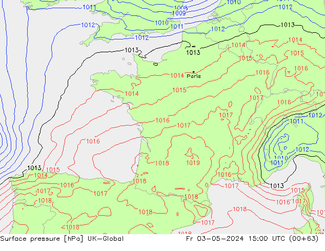 Atmosférický tlak UK-Global Pá 03.05.2024 15 UTC