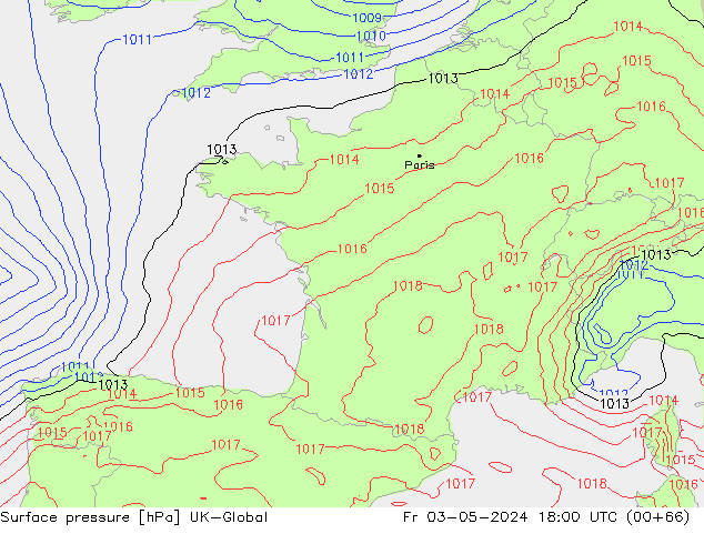 Surface pressure UK-Global Fr 03.05.2024 18 UTC