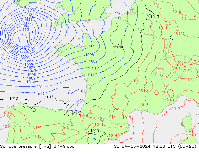 Surface pressure UK-Global Sa 04.05.2024 18 UTC