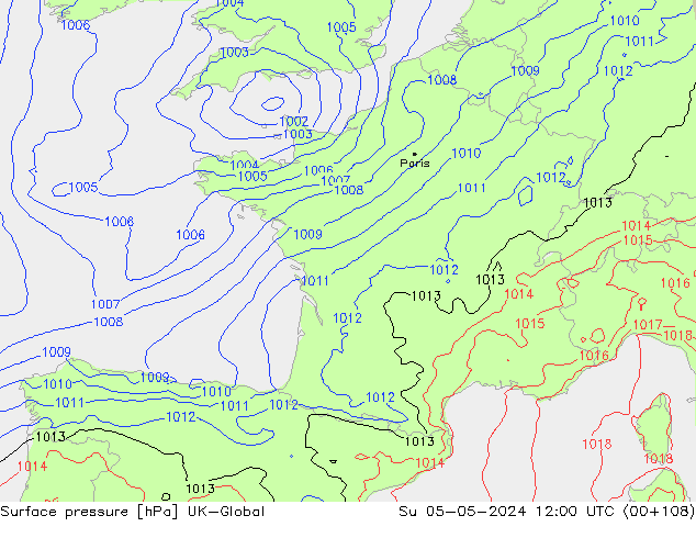 Luchtdruk (Grond) UK-Global zo 05.05.2024 12 UTC