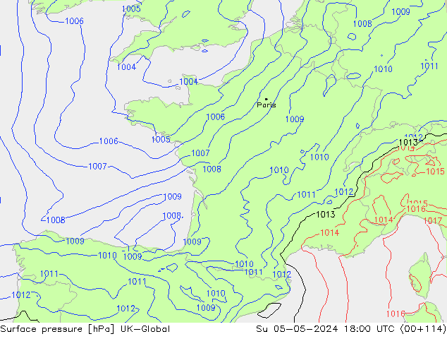 Surface pressure UK-Global Su 05.05.2024 18 UTC