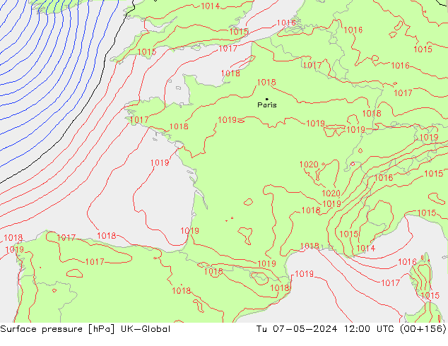 Surface pressure UK-Global Tu 07.05.2024 12 UTC