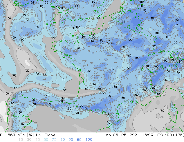 RH 850 hPa UK-Global lun 06.05.2024 18 UTC