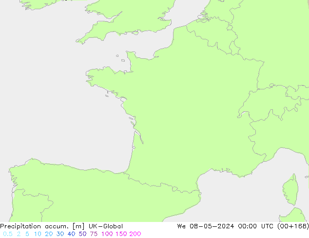 Toplam Yağış UK-Global Çar 08.05.2024 00 UTC