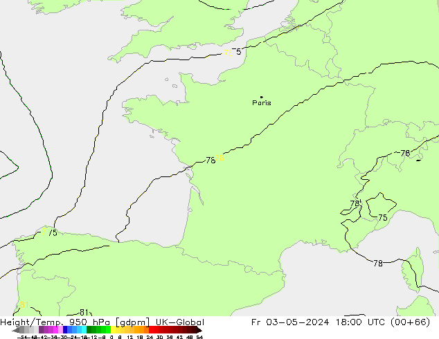 Height/Temp. 950 hPa UK-Global Fr 03.05.2024 18 UTC