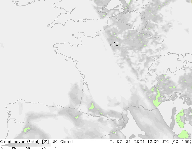 Nubes (total) UK-Global mar 07.05.2024 12 UTC