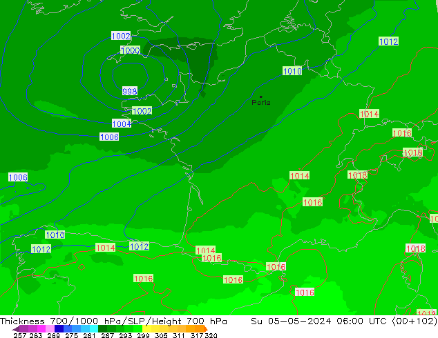 Thck 700-1000 hPa UK-Global Su 05.05.2024 06 UTC