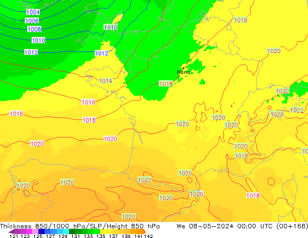 Thck 850-1000 hPa UK-Global Qua 08.05.2024 00 UTC