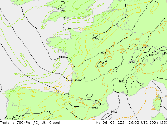 Theta-e 700hPa UK-Global lun 06.05.2024 06 UTC