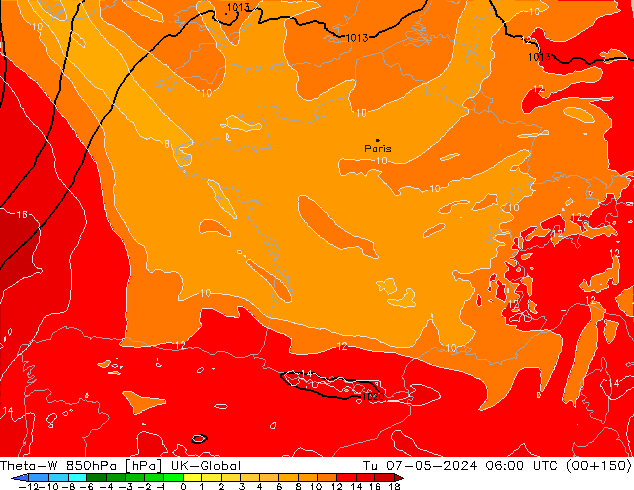 Theta-W 850hPa UK-Global mar 07.05.2024 06 UTC