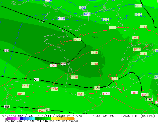 500-1000 hPa Kalınlığı UK-Global Cu 03.05.2024 12 UTC