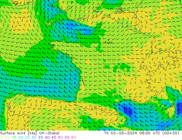 ветер 10 m UK-Global чт 02.05.2024 06 UTC