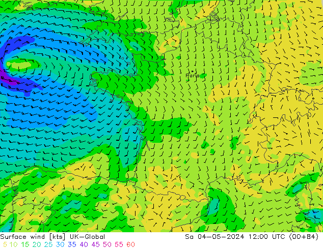 Wind 10 m UK-Global za 04.05.2024 12 UTC